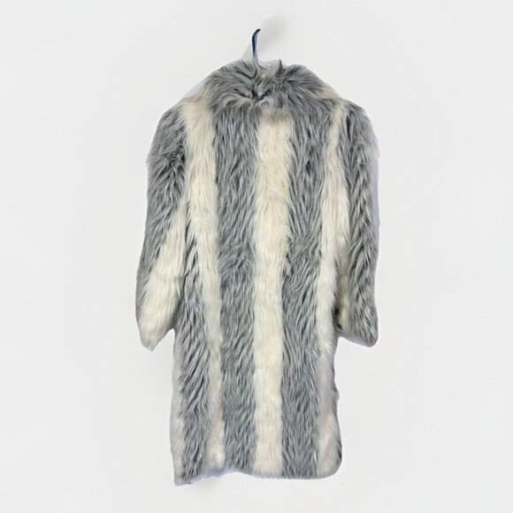 Vintage Donnybrook Faux Fur Long Coat White Gray Striped Plush Elegant Size 12 - Picture 9 of 10
